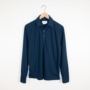 Ministry of Supply Men's Small Long Sleeve Polo Shirt in Blue